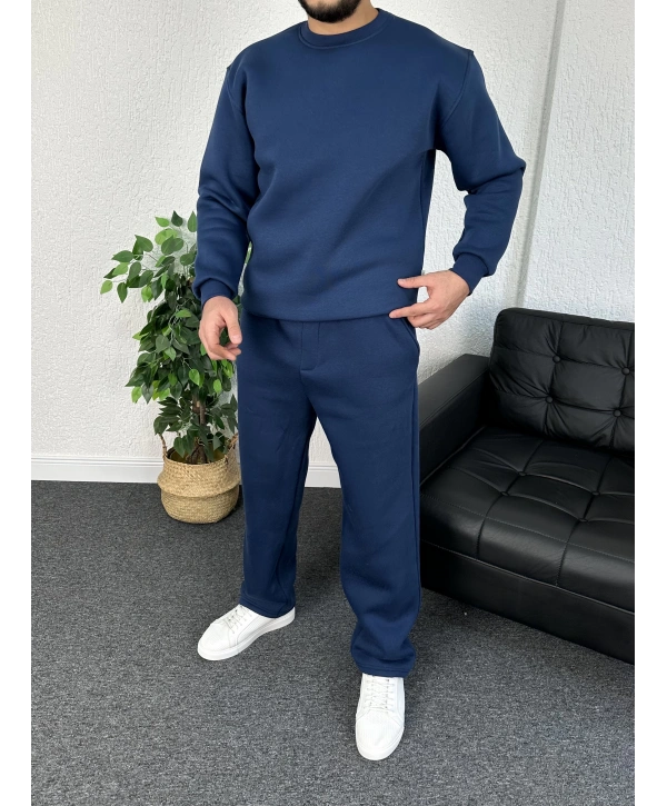 Lacivert Üç İplik Şardonlu Sweat & Baggy Eşofman Takım