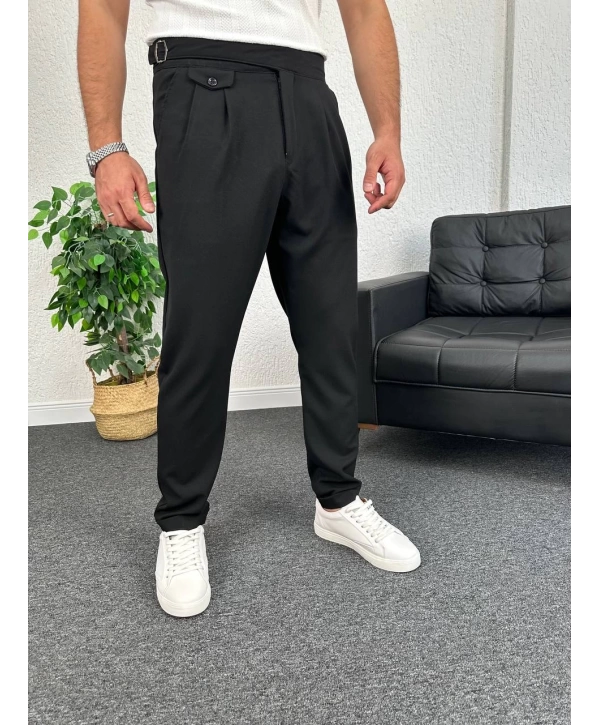 Siyah Harvest Duble Paça Kumaş Pantolon