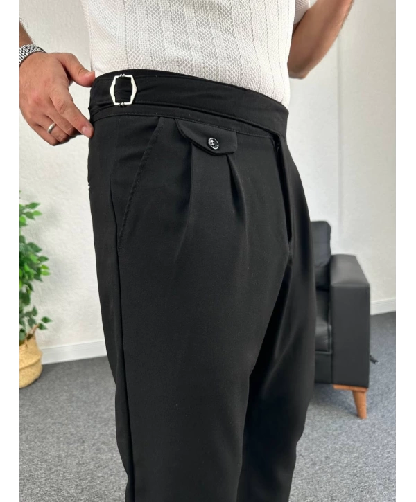 Siyah Harvest Duble Paça Kumaş Pantolon