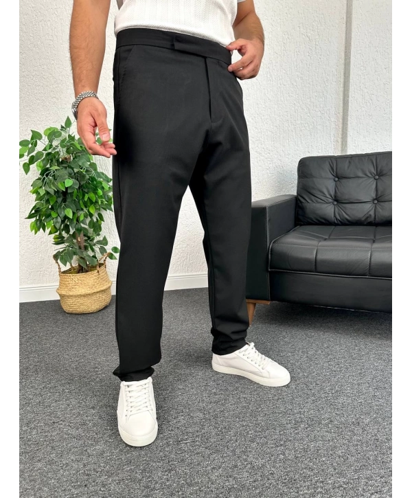 Siyah İtalyan Kesim Düğmesiz Kumaş Pantolon