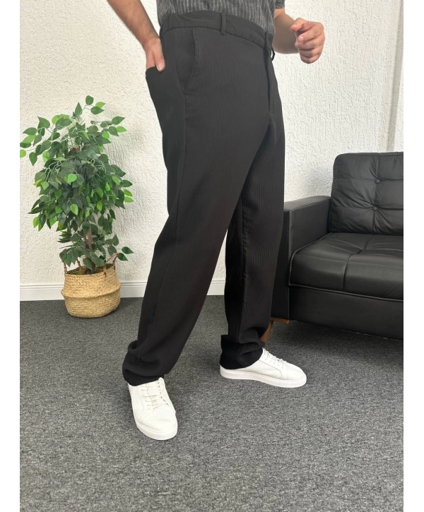 Siyah Ottoman Kumaş Baggy Pantolon