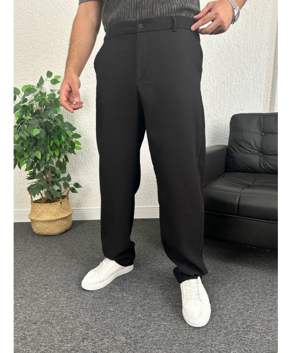 Siyah Ottoman Kumaş Baggy Pantolon