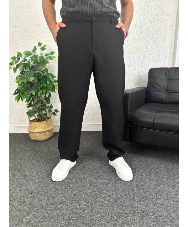Siyah Ottoman Kumaş Baggy Pantolon