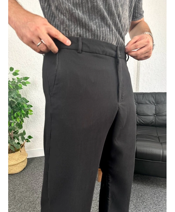 Siyah Ottoman Kumaş Baggy Pantolon