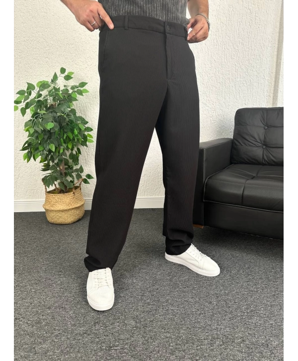 Siyah Ottoman Kumaş Baggy Pantolon