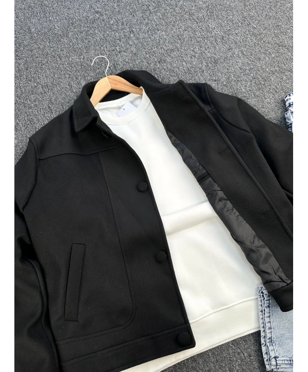 Siyah Oversize Kaşe Ceket