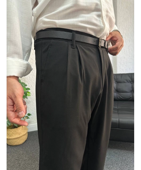 Siyah Pileli Kumaş Baggy Pantolon