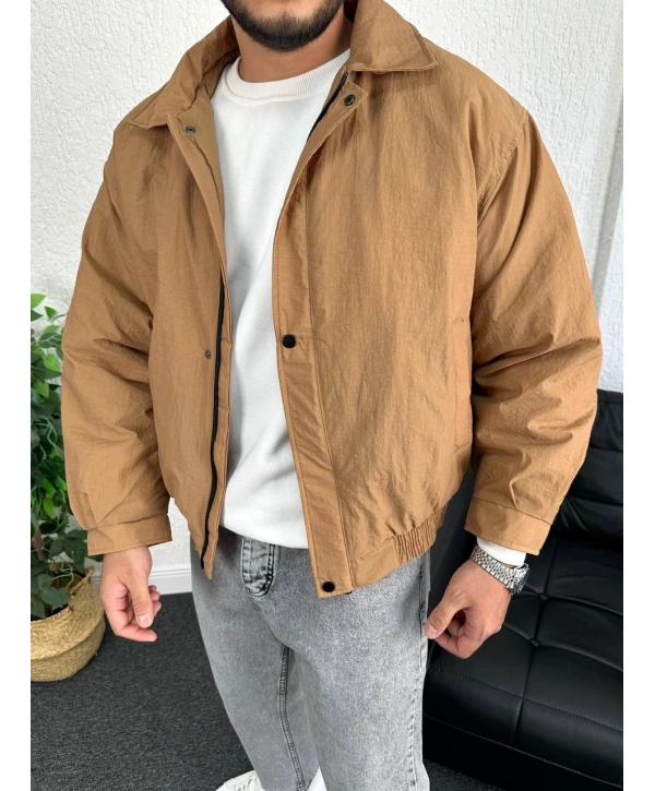 Sütlü Kahve Erkek Oversize Krinkıl Bomber Ceket