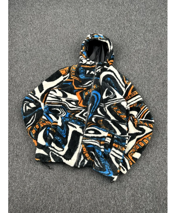 Turuncu Desen Detaylı Peluş Ceket