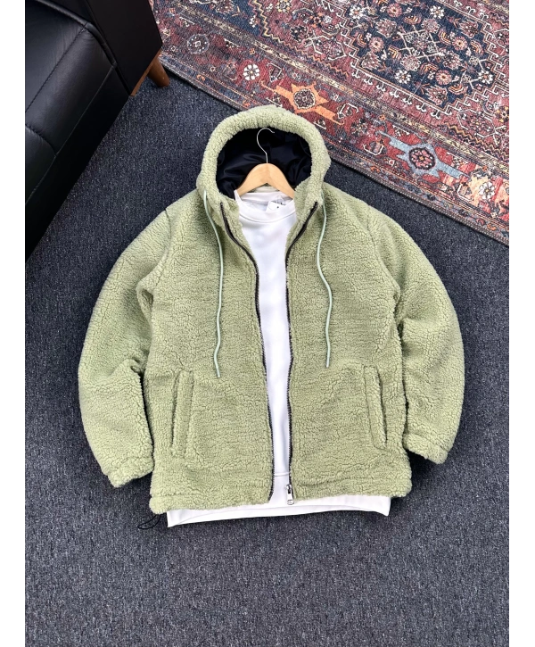 Yeşil Astarlı Düz Peluş Ceket