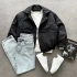 Erkek Siyah Oversize Krinkıl Bomber Ceket & Füme Kar Yıkama Baggy Kot Pantolon Kombini