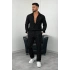 Siyah Krep Kumaş Çizgili Gömlek Pantolon Takım