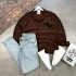Erkek Acı Kahve Ottoman Fitilli Gömlek & Mavi Slim Fit Kot Pantolon 2li Set