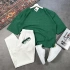 Erkek Yeşil Oversize Bisiklet Yaka T-shirt & Beyaz Pantolon Takım