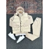 Bej Şişme Yelek & Bej Kapüşonlu Sweat & Bej Eşofman Altı 3lü Set
