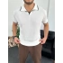 Beyaz Örme Kumaş Şeritli Apaç Yaka Tişört