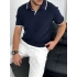 Lacivert Örme Kumaş Şeritli Apaç Yaka Tişört