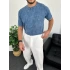Mavi Asit Yıkama Örme Kumaş Tişört