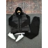 Siyah Şişme Yelek & Siyah Kapüşonlu Sweat & Siyah Eşofman Altı 3lü Set