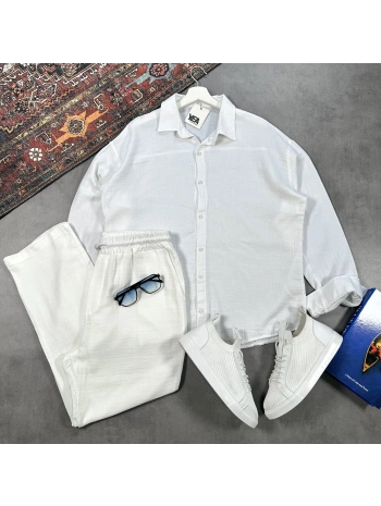 Erkek Beyaz Müslin Gömlek & Beyaz Pantolon Takım