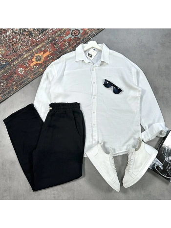 Erkek Beyaz Müslin Gömlek & Siyah Pantolon Takım