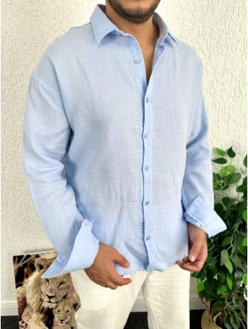 Bebe Mavi Erkek Oversize Müslin Kumaş Gömlek