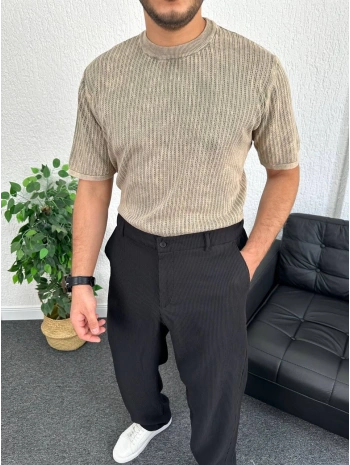 Bej Asit Yıkama Örme Kumaş Tişört