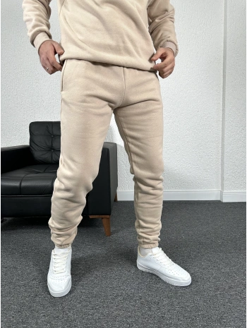 Bej Üç İplik Şardonlu Basic İçi Polarlı Eşofman Altı