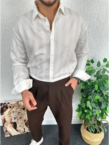 Beyaz Çizgili Eşref Tek Gömlek