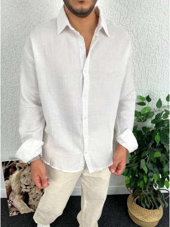 Beyaz Erkek Oversize Müslin Kumaş Gömlek