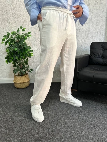 Beyaz Ham Keten Baggy Pantolon