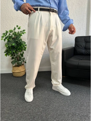 Beyaz Pileli Kumaş Baggy Pantolon