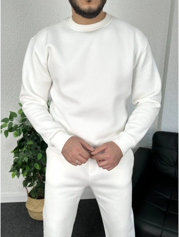 Beyaz Üç iplik şardonlu sweat