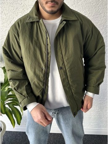 Haki Erkek Oversize Krinkıl Bomber Ceket