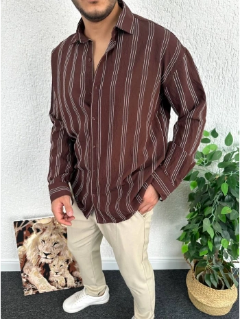 Kahverengi Çizgili Eşref Tek Gömlek