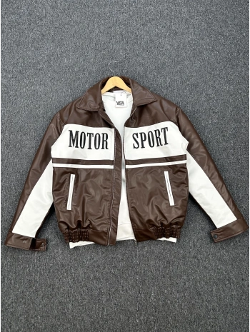 Kahverengi Nakış Detaylı Astarlı Deri Ceket