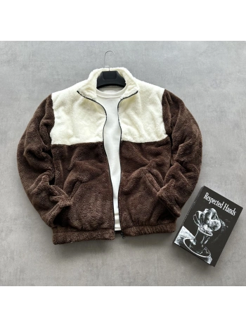 Kahverengi Parçalı Peluş Ceket