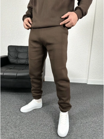 Kahverengi Üç İplik Şardonlu Basic İçi Polarlı Eşofman Altı