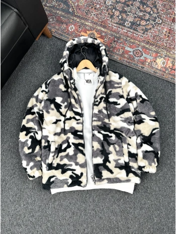 Kamuflaj Desen Detaylı Peluş Ceket