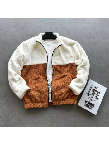 Kiremit Parçalı Peluş Ceket