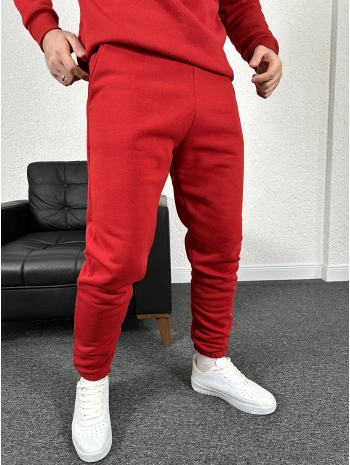 Kırmızı Üç İplik Şardonlu Basic İçi Polarlı Eşofman Altı