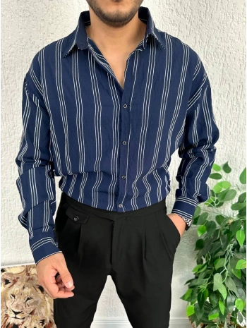 Lacivert Çizgili Eşref Tek Gömlek