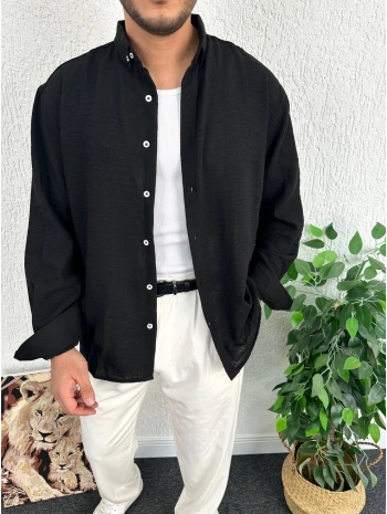 Siyah Erkek Oversize Giesto Keten Gömlek