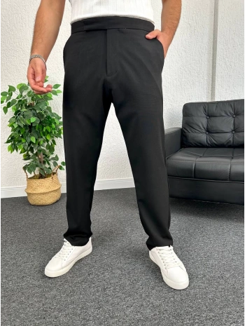 Siyah İtalyan Kesim Düğmesiz Kumaş Pantolon