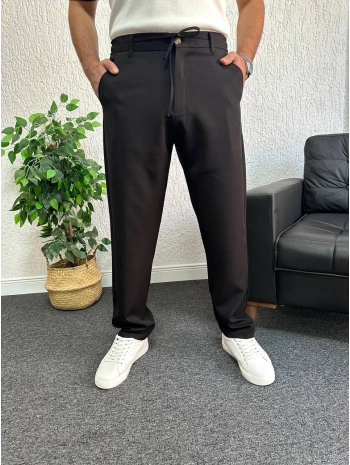 Siyah Kemerli Rahat Kalıp Kumaş Pantolon