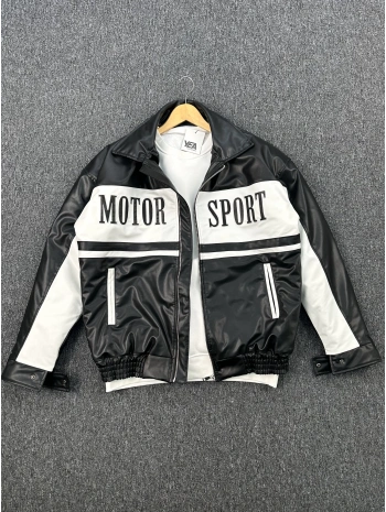 Siyah Nakış Detaylı Astarlı Deri Ceket