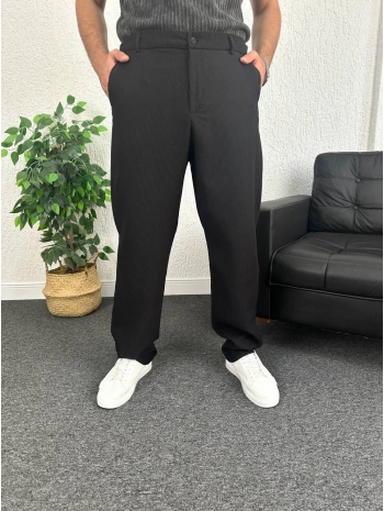 Siyah Ottoman Kumaş Baggy Pantolon