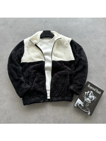 Siyah Parçalı Peluş Ceket