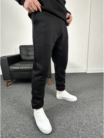 Siyah Üç İplik Şardonlu Basic İçi Polarlı Eşofman Altı