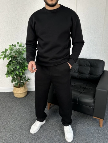 Siyah Üç İplik Şardonlu Sweat & Baggy Eşofman Takım